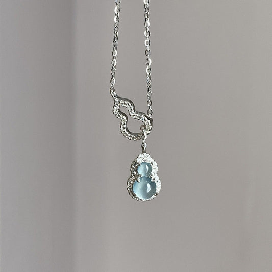 925 silver blue water jade gourd necklace