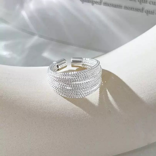 925 silver adjustable multi-layer hemp rope ring