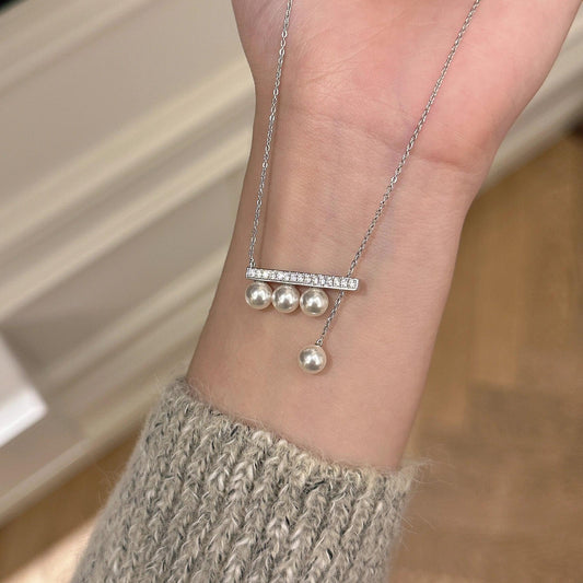 925 silver faux pearl balance beam necklace