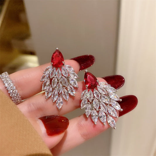 925 Silver Crystal Feather Gemstone Earrings