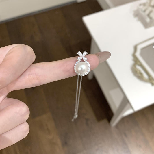 925 Silver faux pearl four- leaf clover necklace