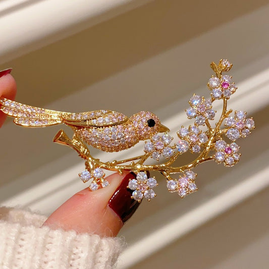 Crystal Bird & Blossom Brooch