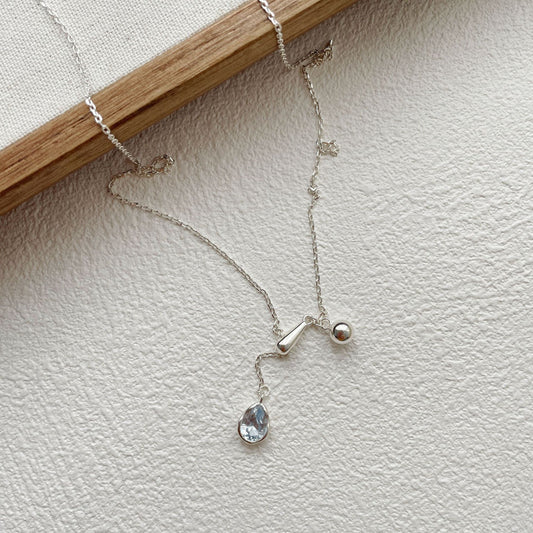 925 silver aquamarine water drop adjustable necklace