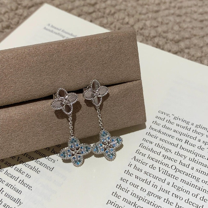 Ombre Blue Crystal Four-Leaf Clover Full 5-Piece Jewelry Set