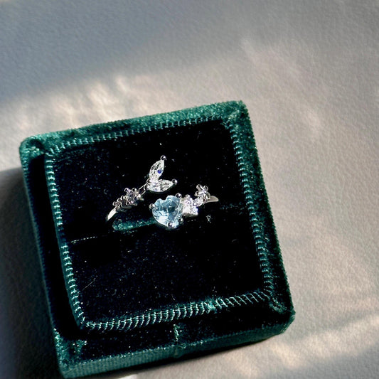 925 silver adjustable mermaid tail blue heart ring