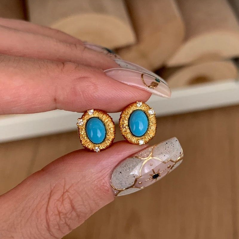 Vintage Textured Gold Turquoise Jewelry Set