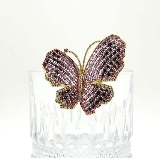 Pink Crystal Butterfly Brooch