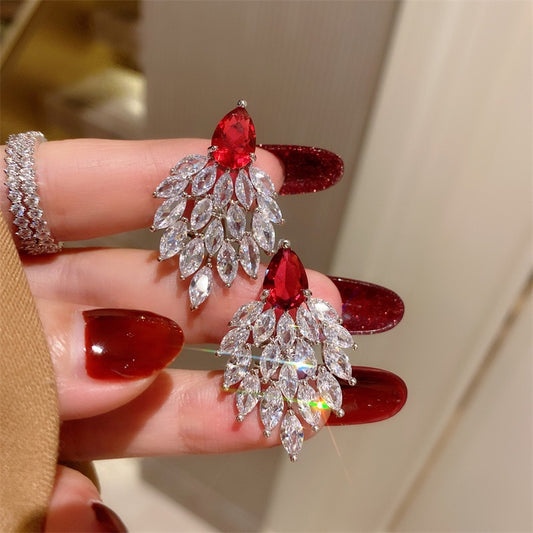 925 Silver Crystal Feather Gemstone Earrings