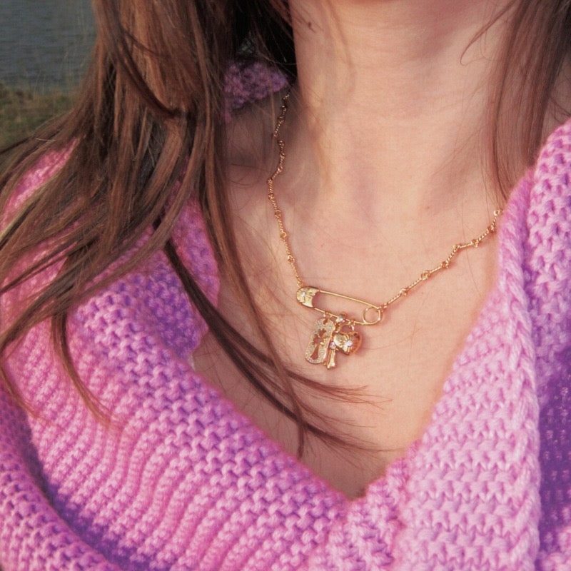 Safety Pin Charms Necklace