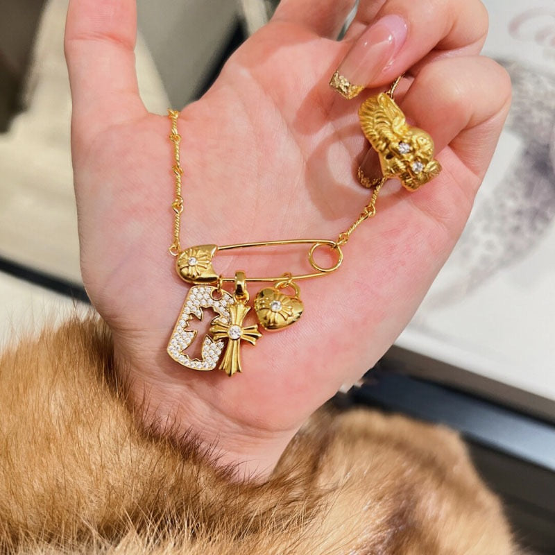 Safety Pin Charms Necklace