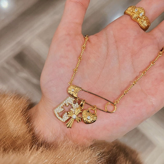 Safety Pin Charms Necklace