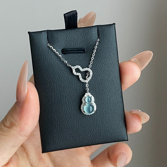 925 silver blue water jade gourd necklace