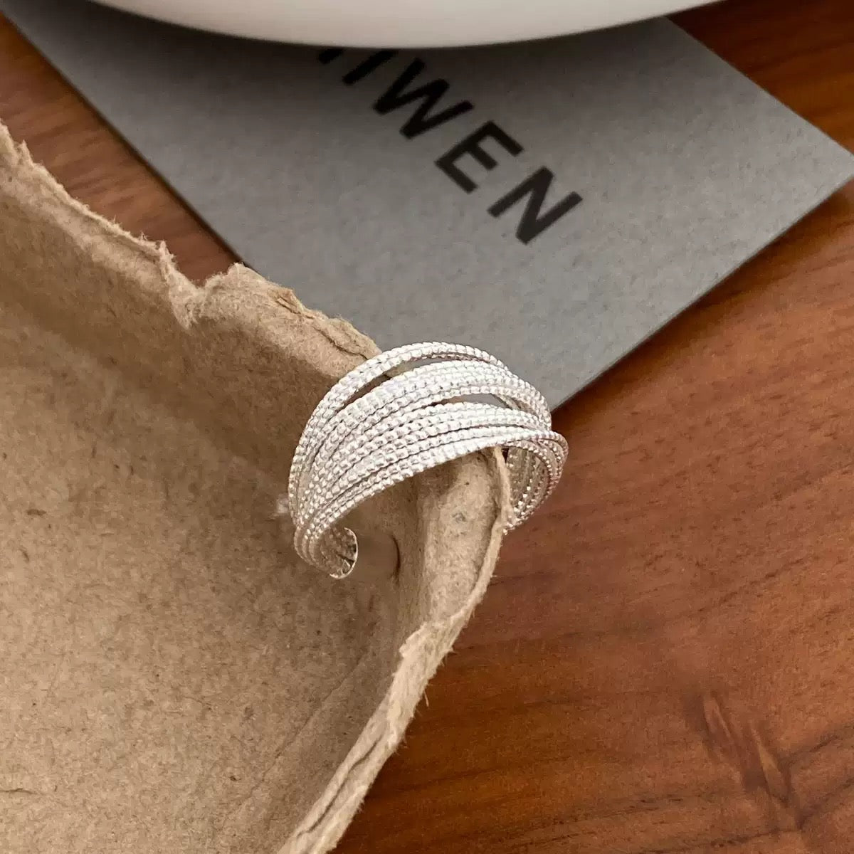 925 silver adjustable multi-layer hemp rope ring