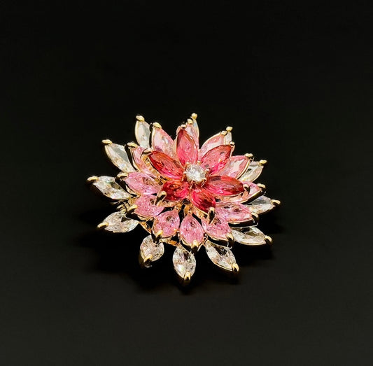 Gradient Pink Crystal Sunflower Brooch