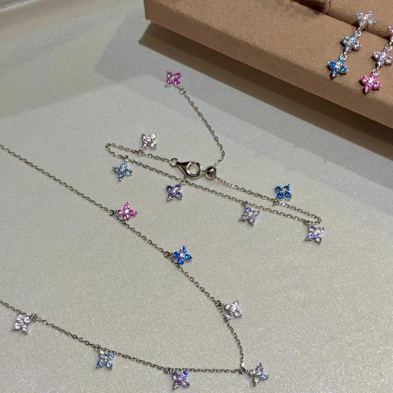 Ombre Pastel Crystal Four-Leaf Clover Jewelry Set