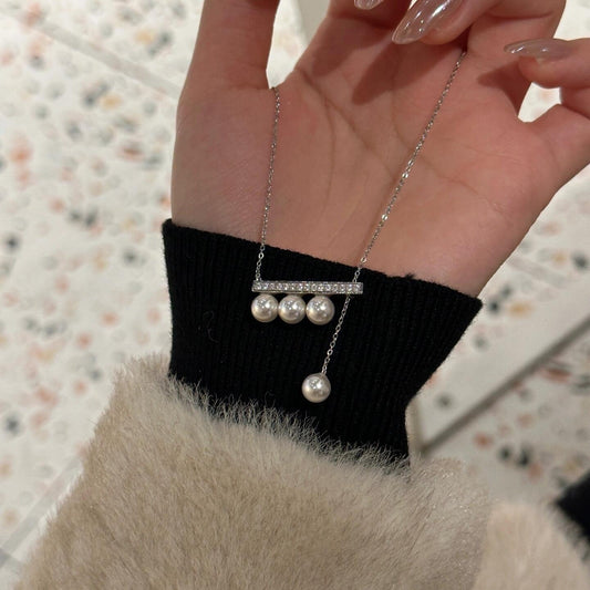 925 silver faux pearl balance beam necklace