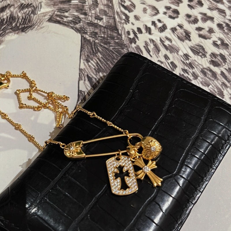 Safety Pin Charms Necklace