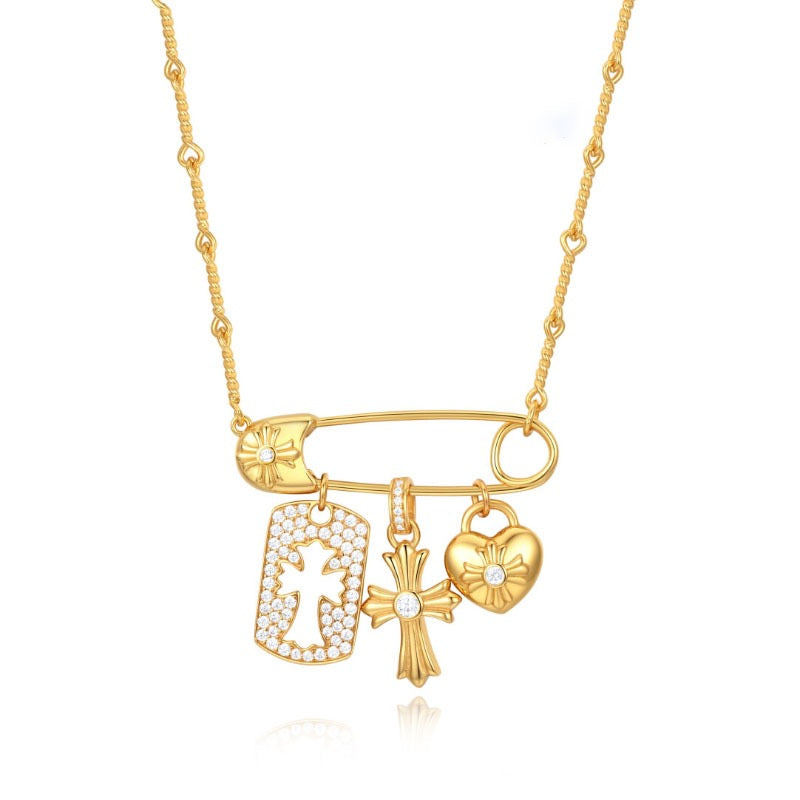 Safety Pin Charms Necklace