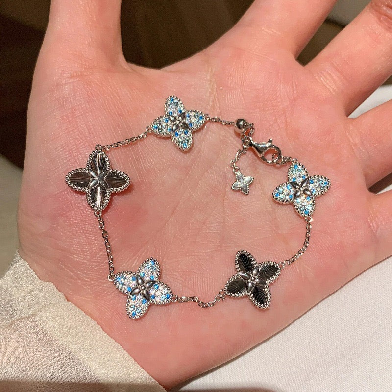 Ombre Blue Crystal Four-Leaf Clover Full 5-Piece Jewelry Set