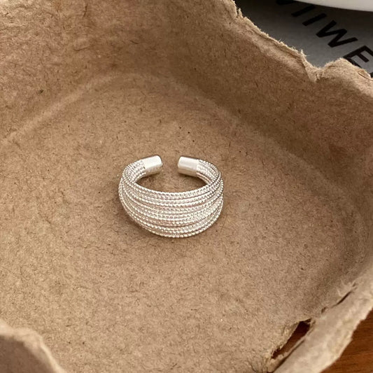 925 silver adjustable multi-layer hemp rope ring