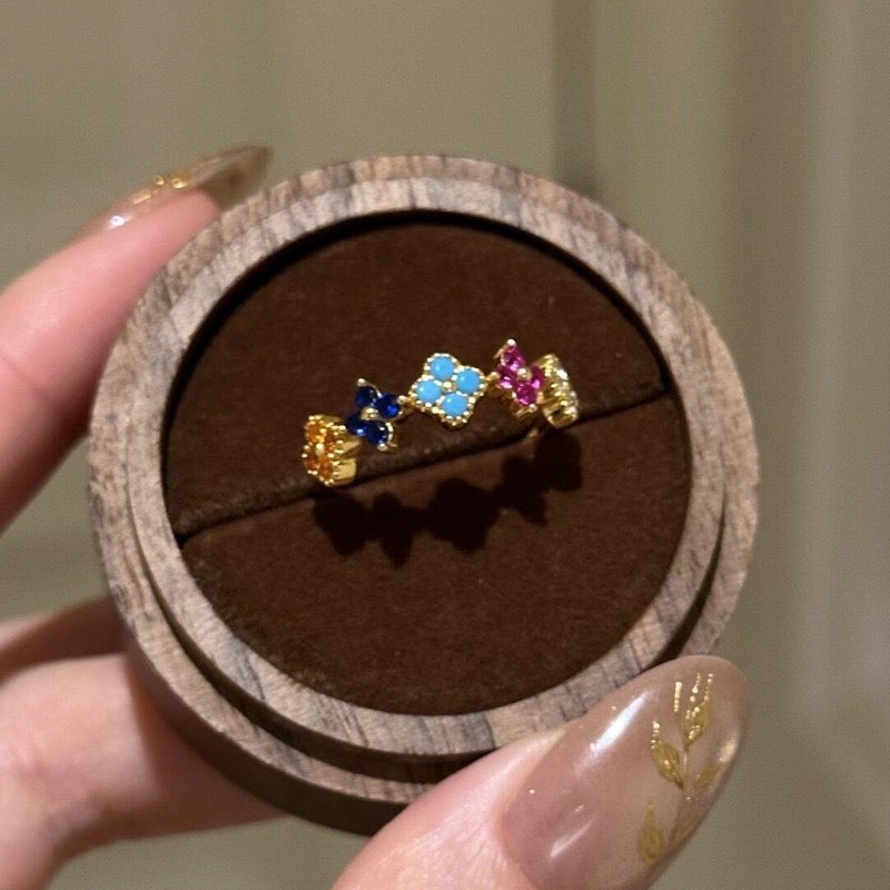 Multicolor Rainbow Clover 3-Piece Gold Jewelry Set