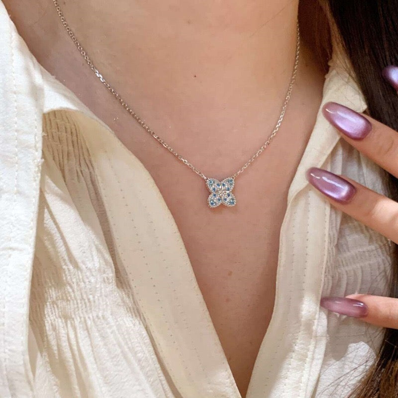 Ombre Blue Crystal Four-Leaf Clover Full 5-Piece Jewelry Set