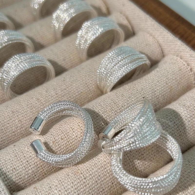 925 silver adjustable multi-layer hemp rope ring