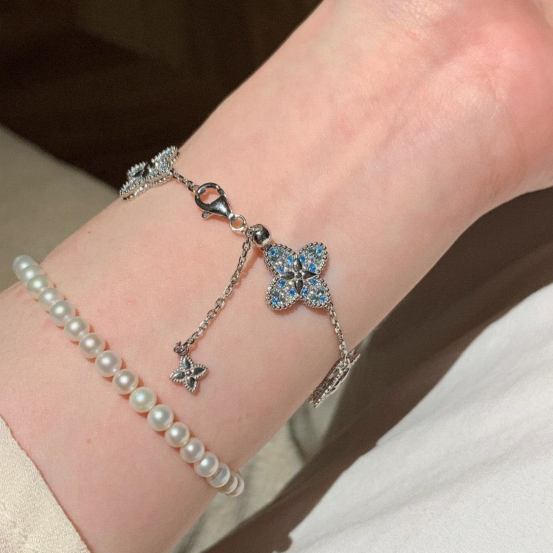 Ombre Blue Crystal Four-Leaf Clover Full 5-Piece Jewelry Set
