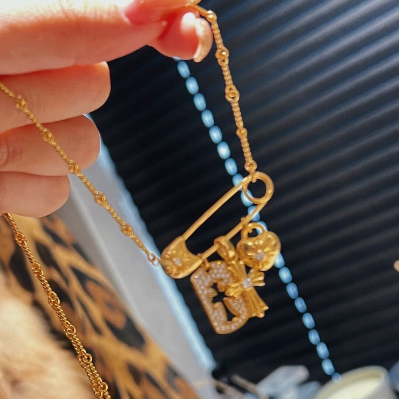 Safety Pin Charms Necklace