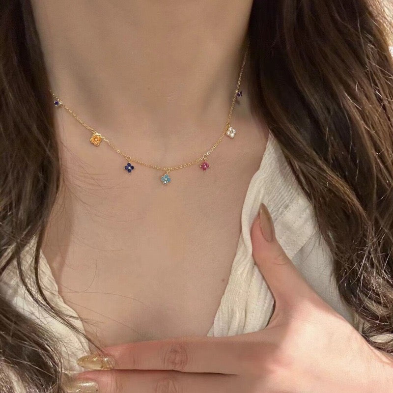 Multicolor Rainbow Clover 3-Piece Gold Jewelry Set