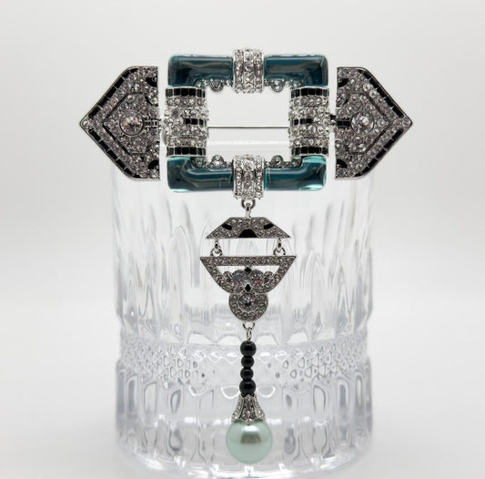 Art Deco Crystal & Turquoise Statement Brooch