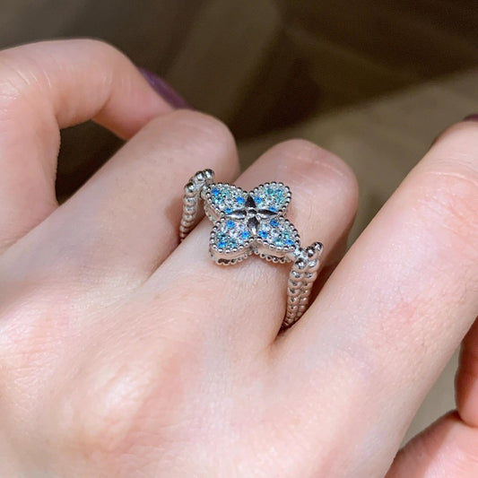 Ombre Blue Crystal Four-Leaf Clover Full 5-Piece Jewelry Set