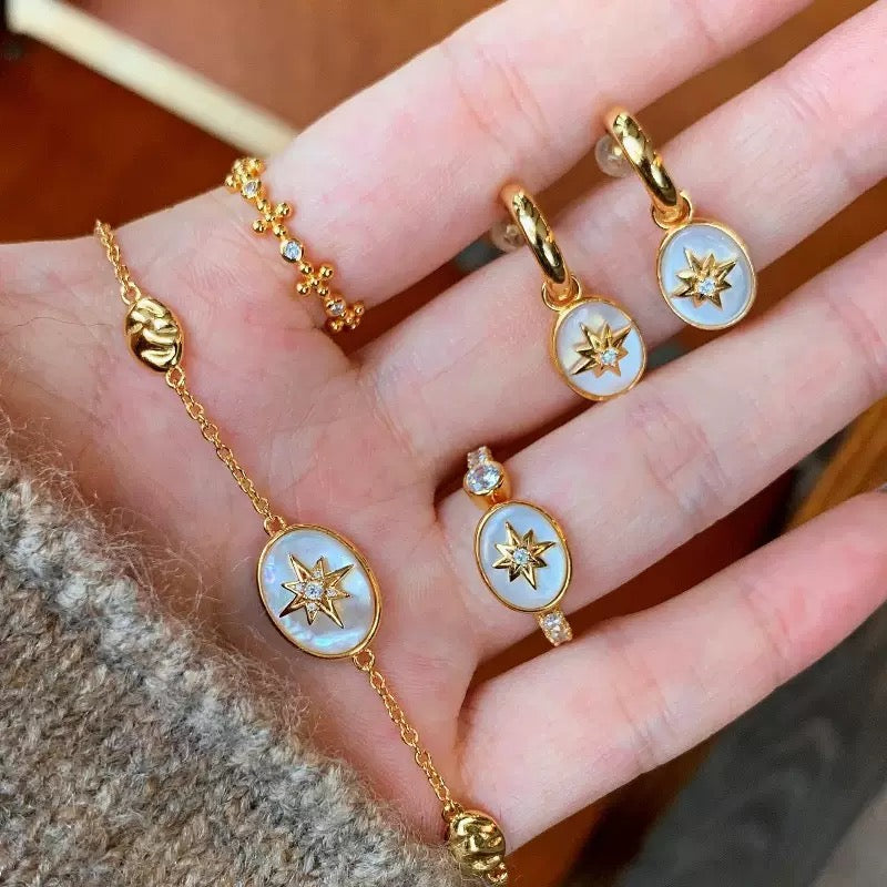 Gold North Star Mother of Pearl 3-Piece Jewelry Set