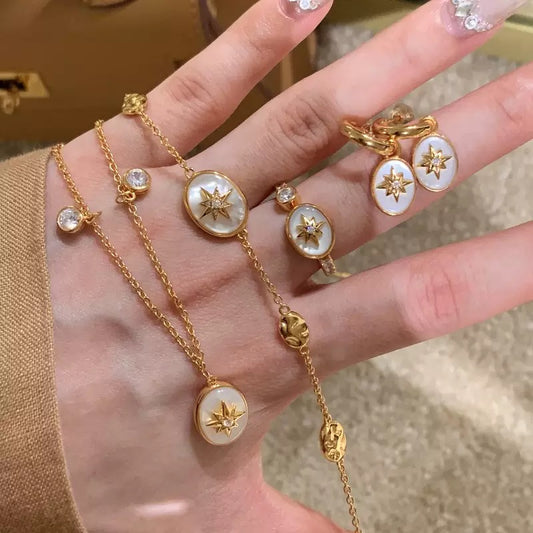 Gold North Star Mother of Pearl 3-Piece Jewelry Set