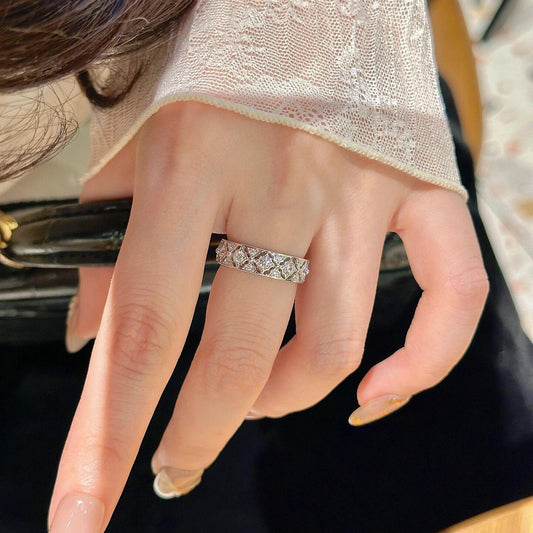 925 silver hollow out diamond-pattern ring