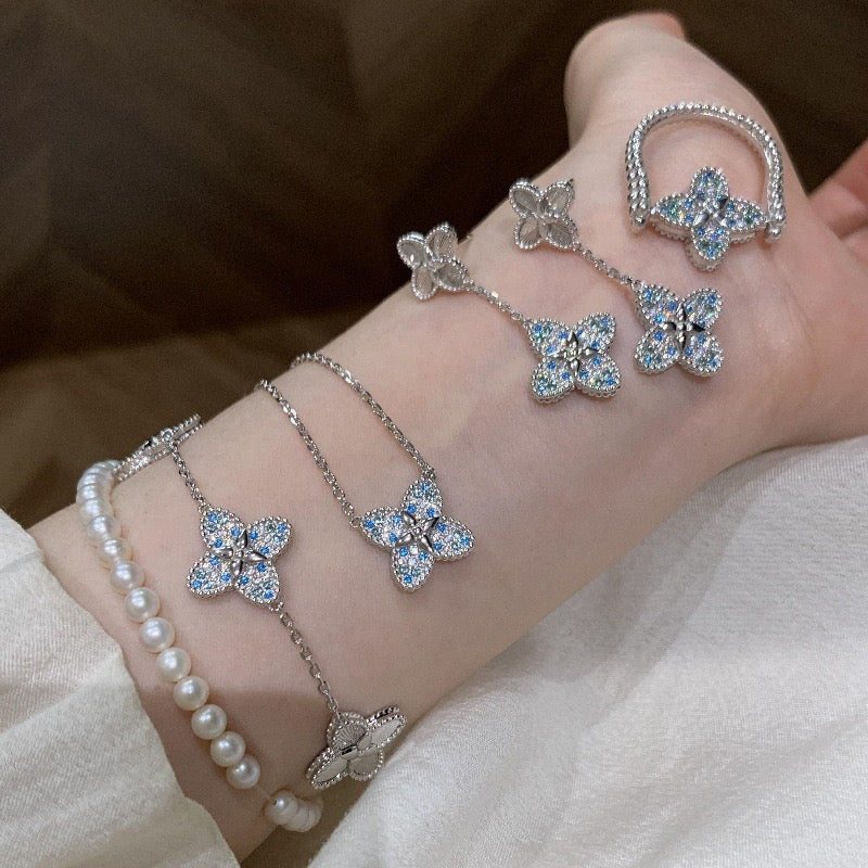 Ombre Blue Crystal Four-Leaf Clover Full 5-Piece Jewelry Set