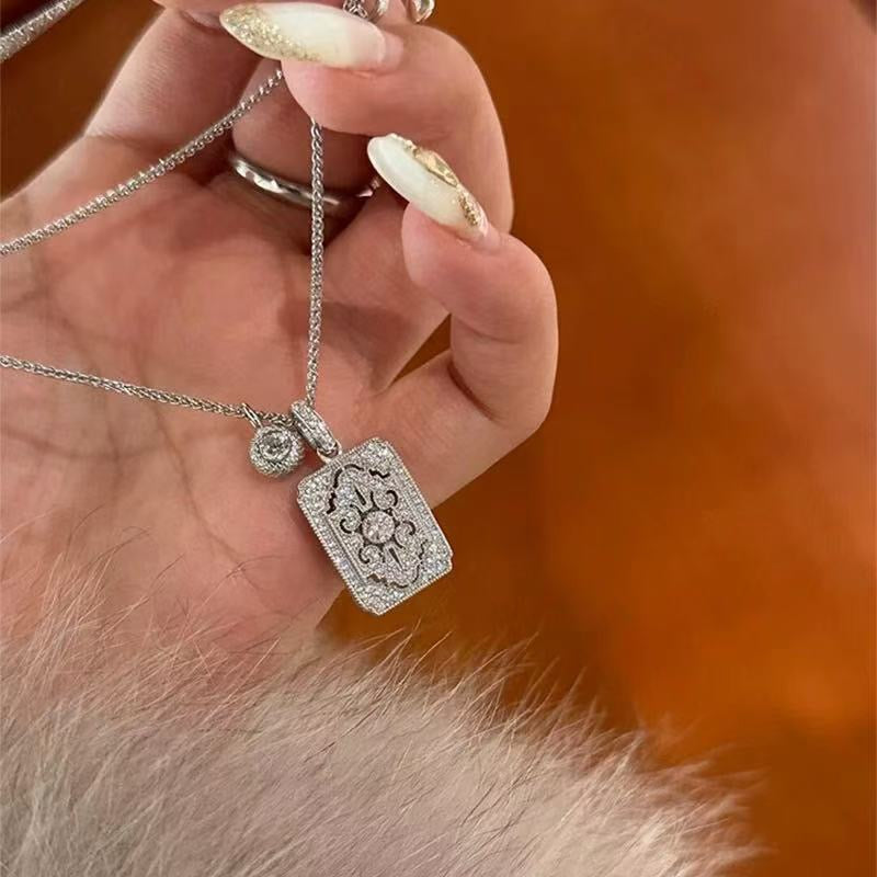 925 Silver zircon plaque necklace