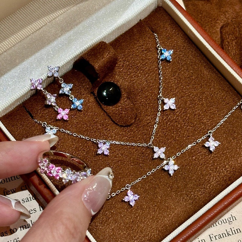Ombre Pastel Crystal Four-Leaf Clover Jewelry Set