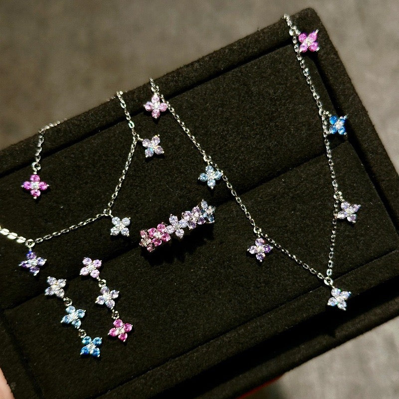 Ombre Pastel Crystal Four-Leaf Clover Jewelry Set
