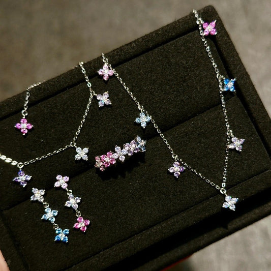 Ombre Pastel Crystal Four-Leaf Clover Jewelry Set