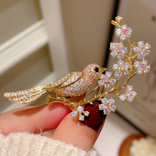 Crystal Bird & Blossom Brooch
