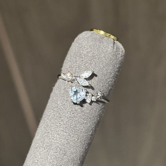 925 silver adjustable mermaid tail blue heart ring