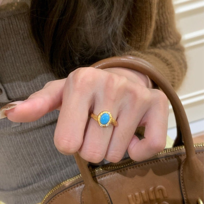 Vintage Textured Gold Turquoise Jewelry Set