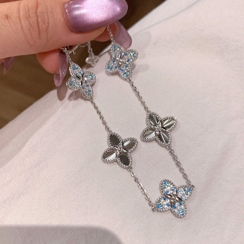 Ombre Blue Crystal Four-Leaf Clover Full 5-Piece Jewelry Set