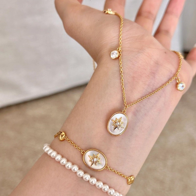 Gold North Star Mother of Pearl 3-Piece Jewelry Set