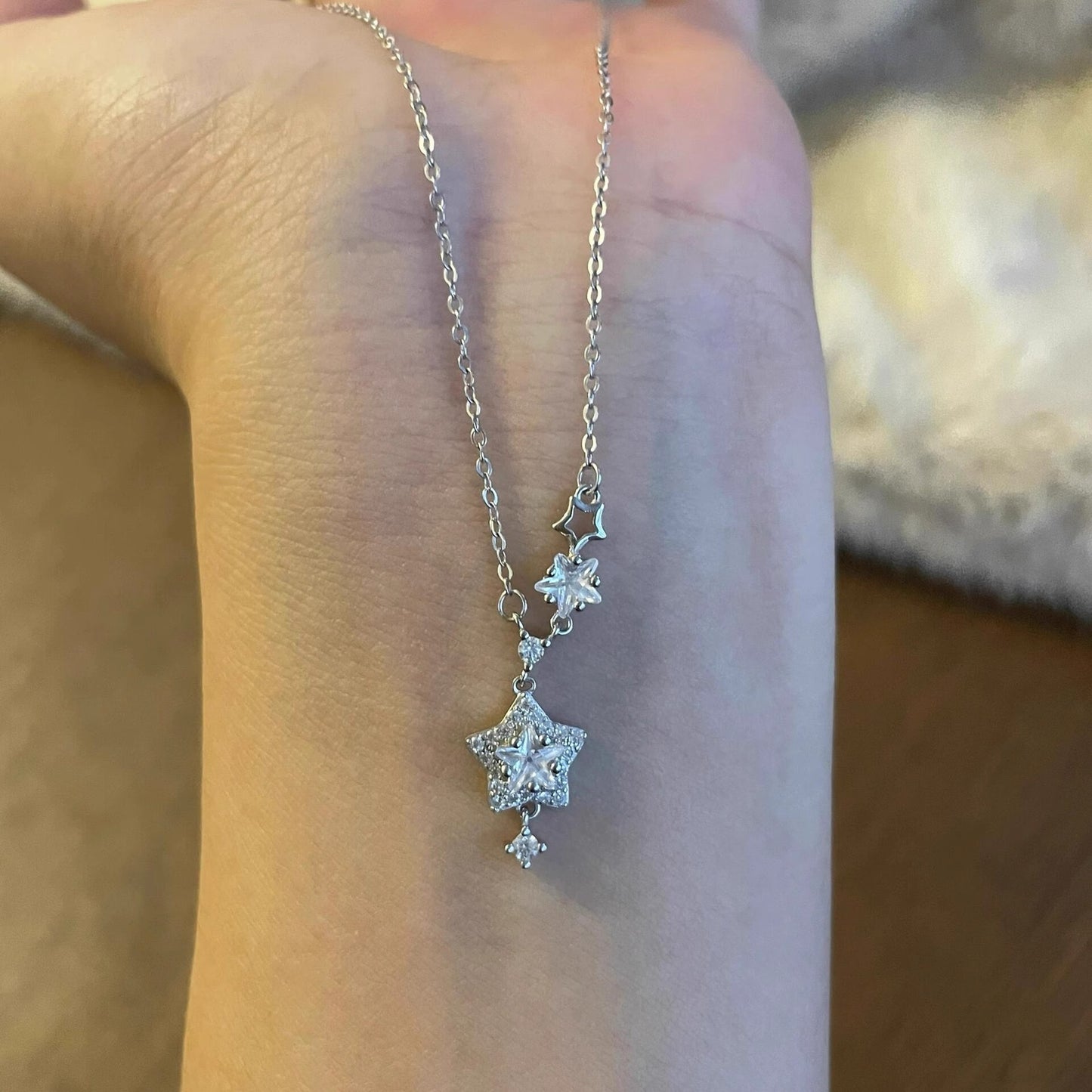 925 Silver zircon star necklace