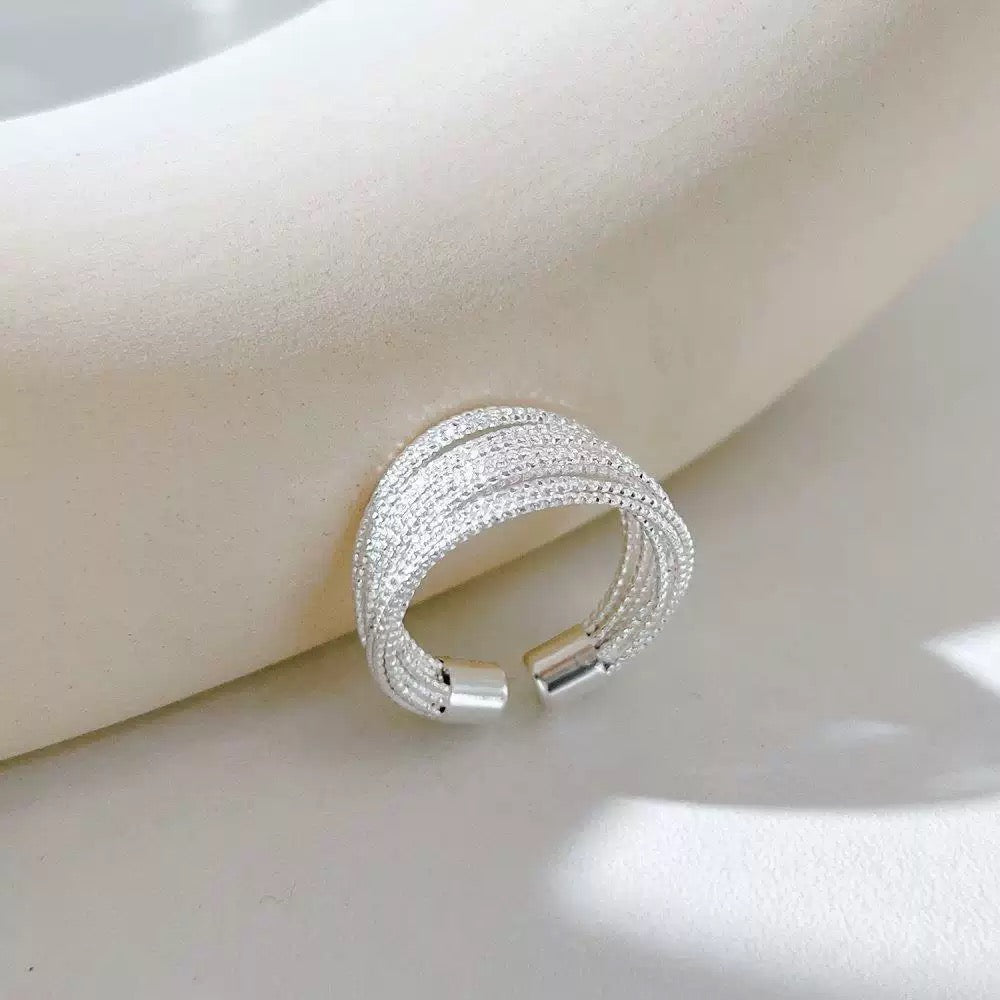925 silver adjustable multi-layer hemp rope ring