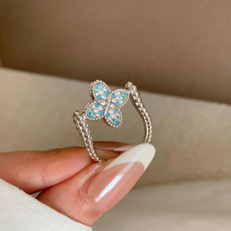 Ombre Blue Crystal Four-Leaf Clover Full 5-Piece Jewelry Set