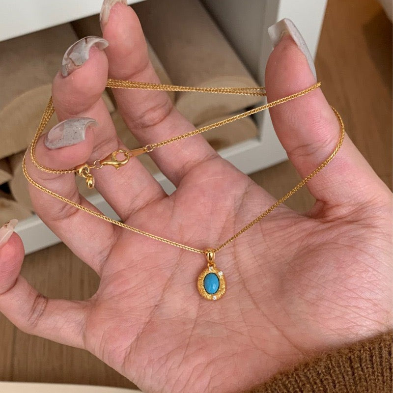 Vintage Textured Gold Turquoise Jewelry Set
